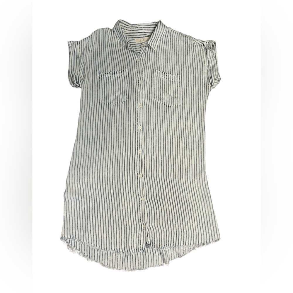 5/$25 Thread & Supply 100% rayon button up faded striped dress size large - Picture 3 of 12
